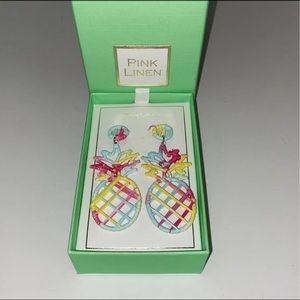 Pink Linen Tropical Lattice Pineapple Earrings